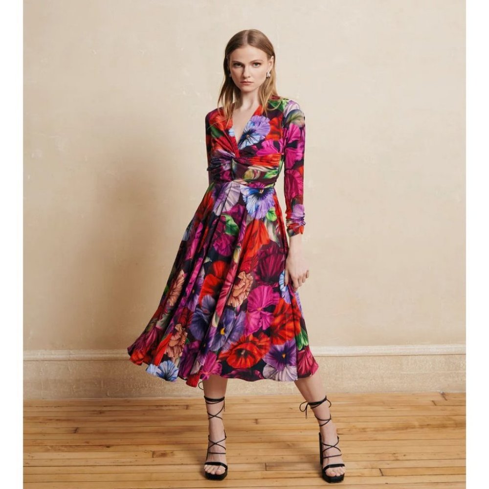 NWT La Fuori Debbie floret silk handmade cutout back midi dress